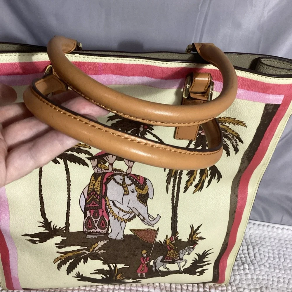 Tory Burch Kerrington Elephant Print In Caravan Border Tall Tote Bag